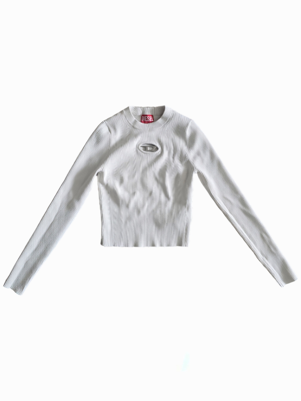Diesel White Ribbed Long-Sleeve Crop Top